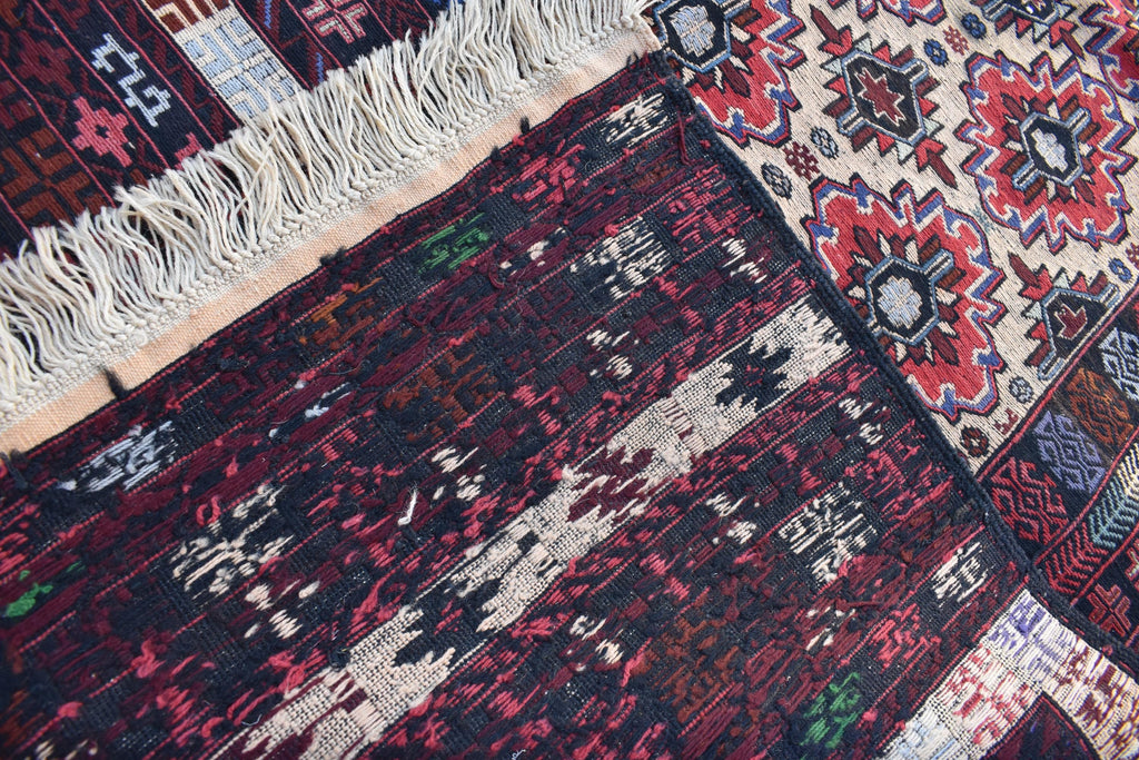 Vintage 50-Year-Old Kilim Rug - 6.8 x 4.2 ft Handwoven Afghan Wool Carpet with Geometric Patterns, Living Room Rug, Wall Hanging Rug