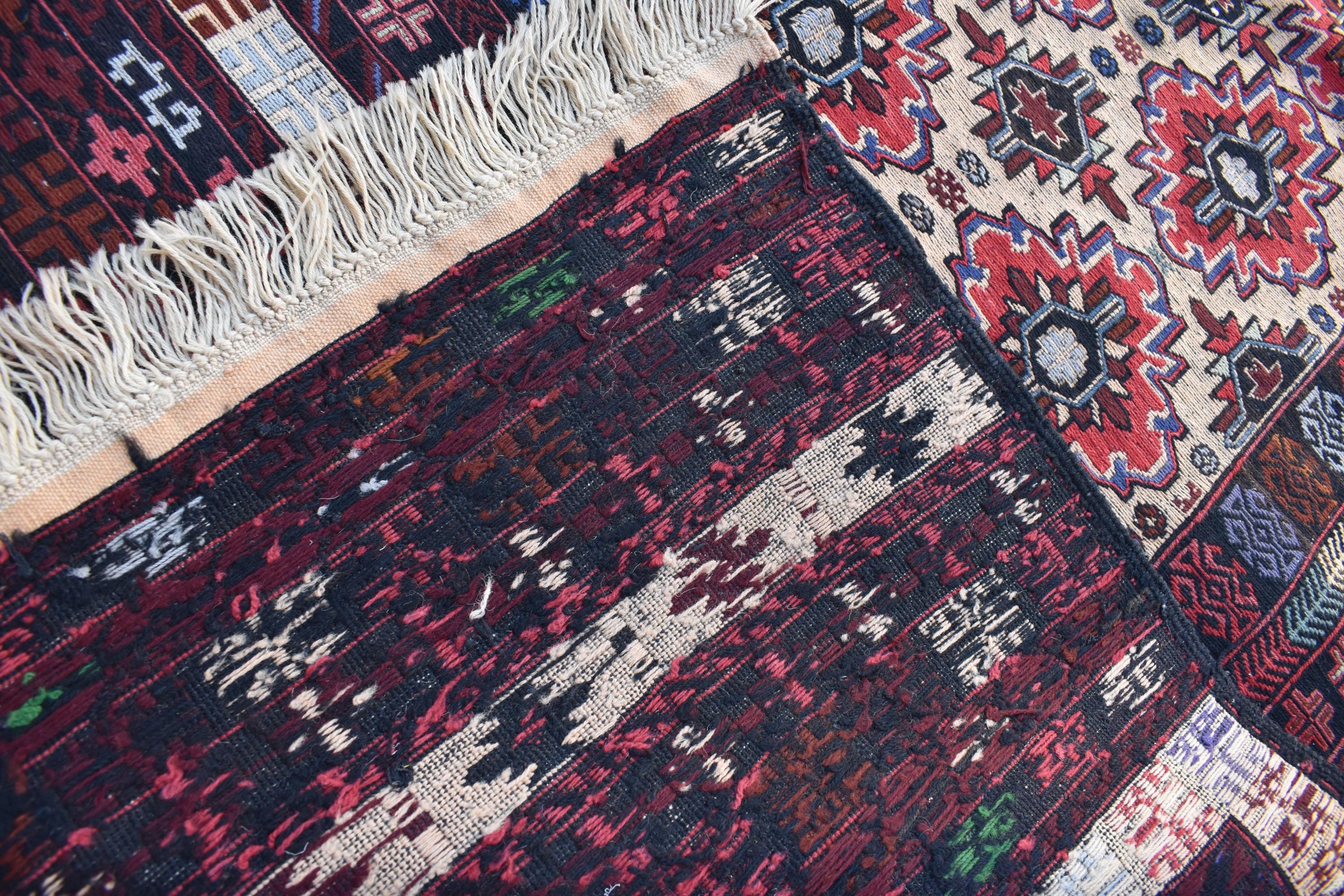 Vintage 50-Year-Old Kilim Rug - 6.8 x 4.2 ft Handwoven Afghan Wool Carpet with Geometric Patterns, Living Room Rug, Wall Hanging Rug
