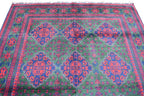 5x7 Authentic Bukhara Khal Mohammadi Rug-Handwoven Afghan Wool Carpet- Rich Red Green Tones, Geometric Patterns, Living Room Rug 6.10x5.1 ft