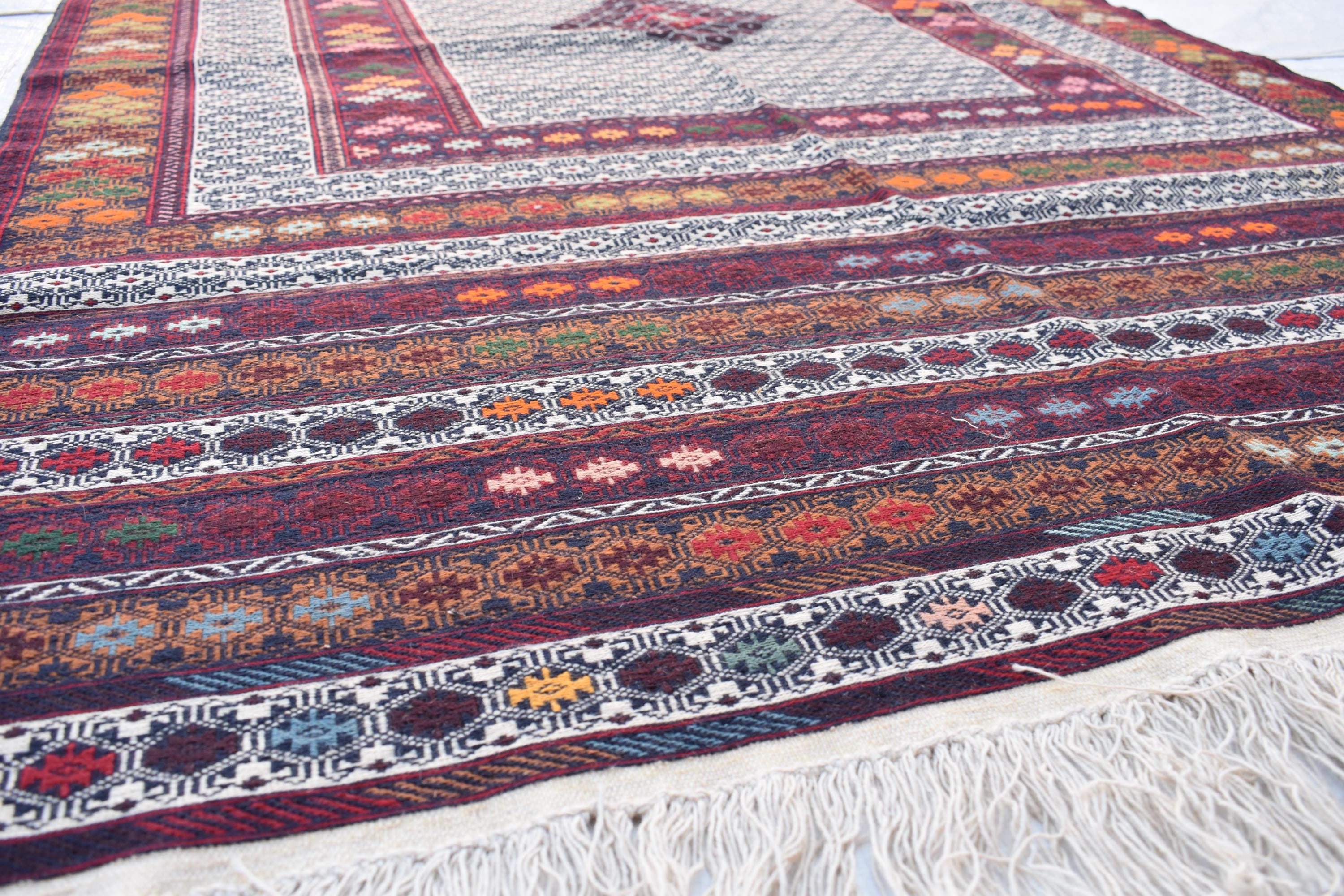 Vintage 50-Year-Old Silk Kilim Rug – 6.8 x 4.1 ft | Authentic Handwoven Antique Carpet, Living Room Rug, Office Rug, Bedroom Rug