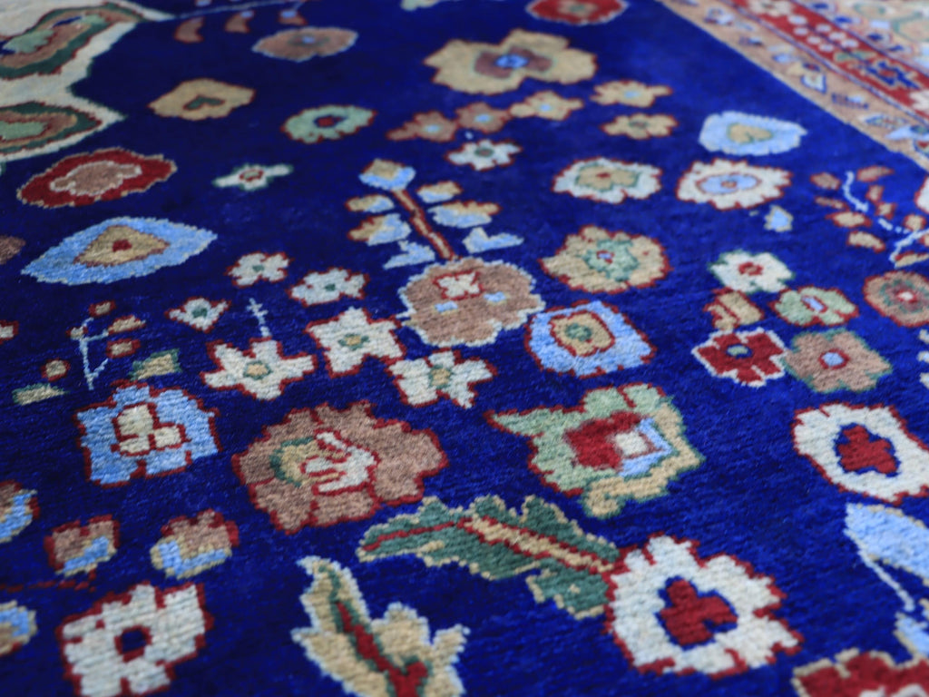 7x10 Navy Blue and Ivory Tones Tabriz Afghan Rug–Hand-Knotted Wool Carpet, Traditional Medallion Design, Living Room Rug 9.5x6.7 ft
