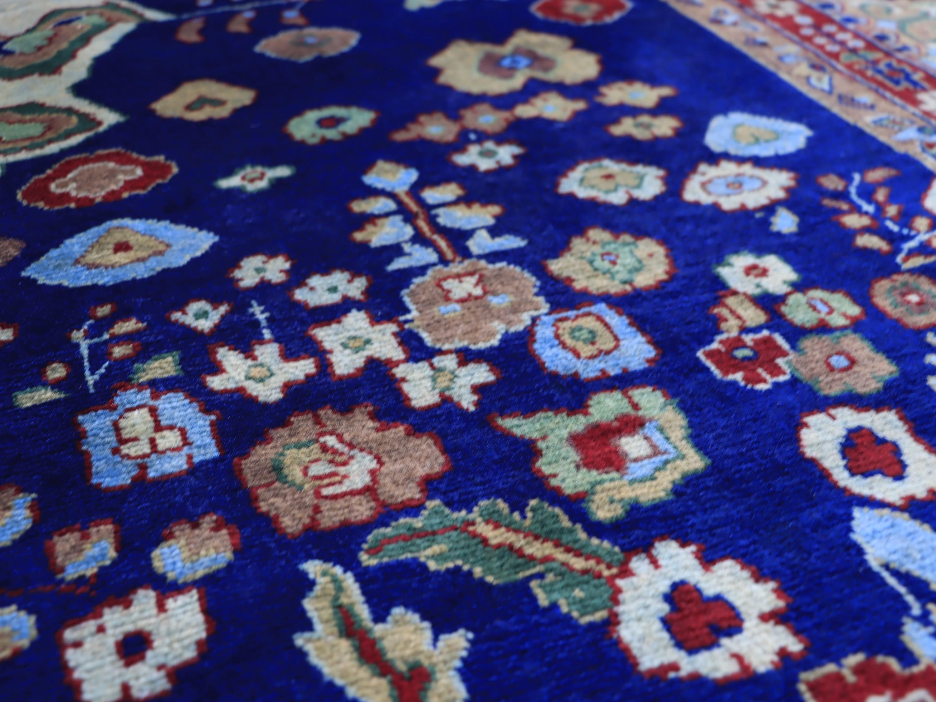 7x10 Navy Blue and Ivory Tones Tabriz Afghan Rug–Hand-Knotted Wool Carpet, Traditional Medallion Design, Living Room Rug 9.5x6.7 ft