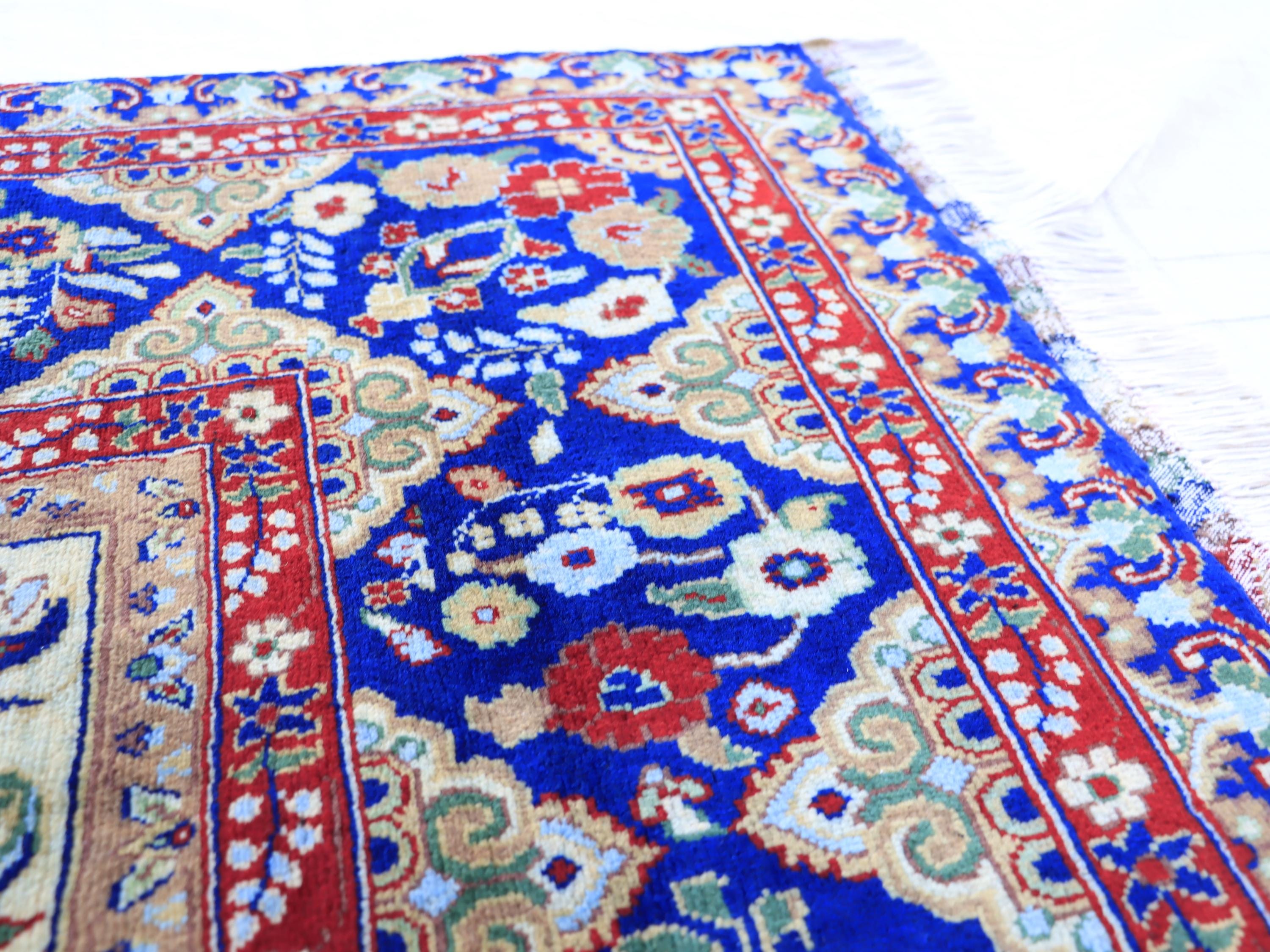 7x10 Navy Blue and Ivory Tones Tabriz Afghan Rug–Hand-Knotted Wool Carpet, Traditional Medallion Design, Living Room Rug 9.5x6.7 ft