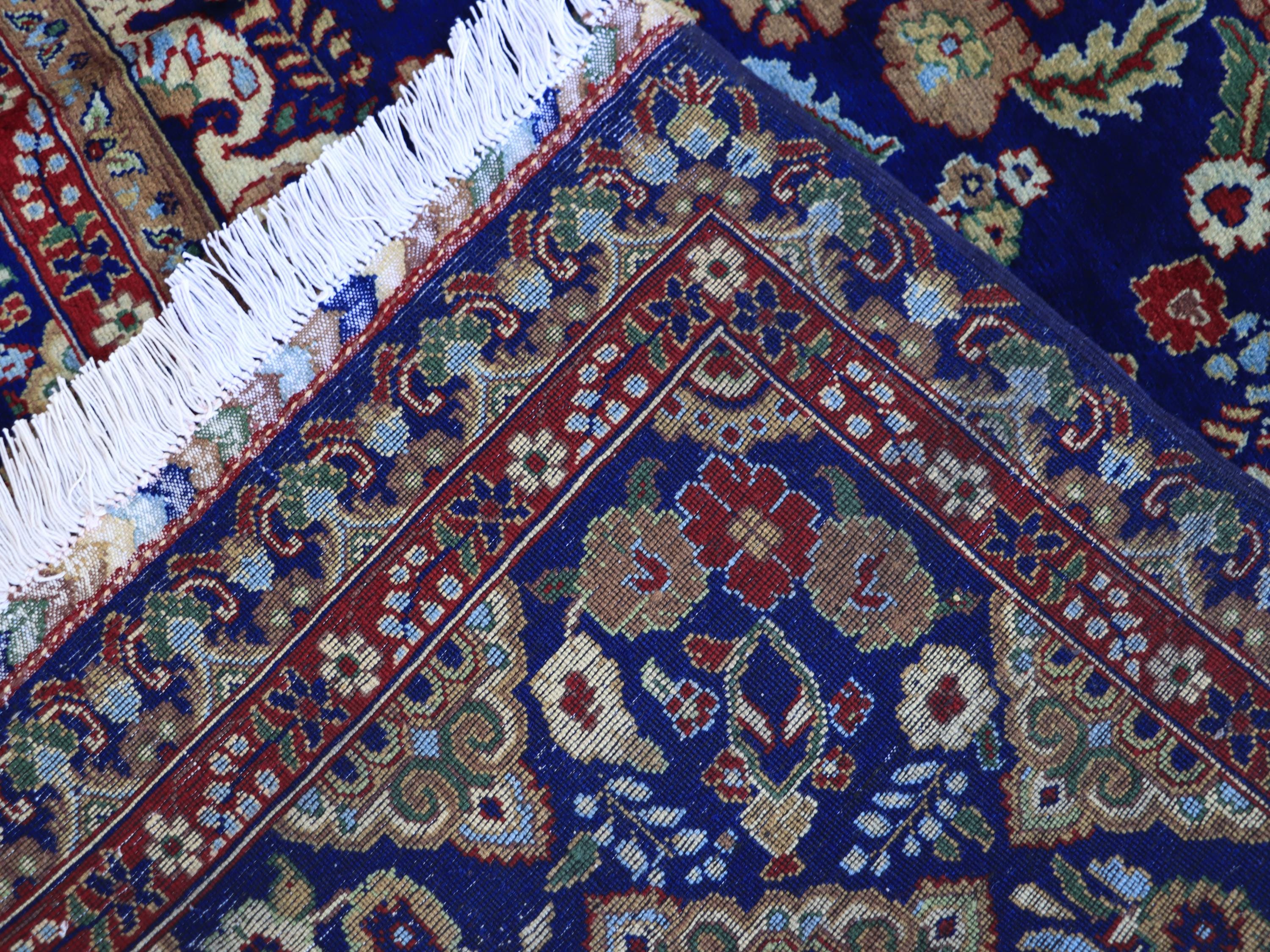 7x10 Navy Blue and Ivory Tones Tabriz Afghan Rug–Hand-Knotted Wool Carpet, Traditional Medallion Design, Living Room Rug 9.5x6.7 ft