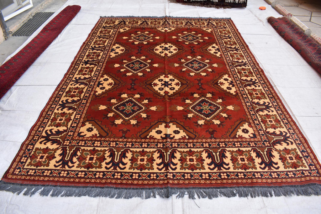 Handwoven 9.9x6.7 ft Afghan Kargai Carpet – Traditional Craftsmanship and Elegance | Living Room Rug | Bohemian Rug