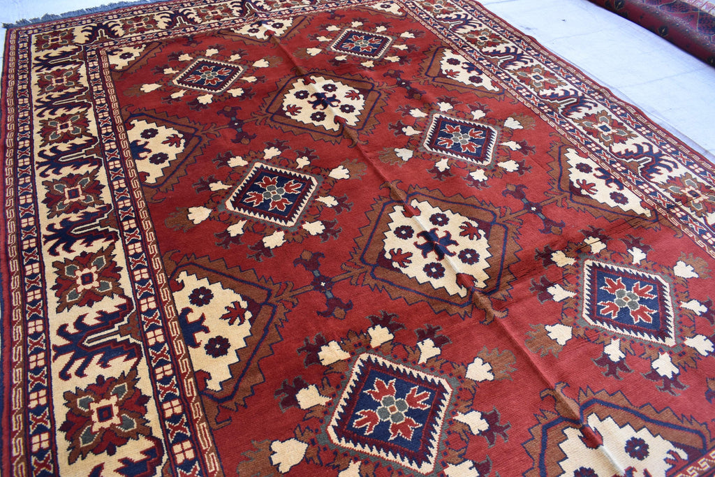 Handwoven 9.9x6.7 ft Afghan Kargai Carpet – Traditional Craftsmanship and Elegance | Living Room Rug | Bohemian Rug