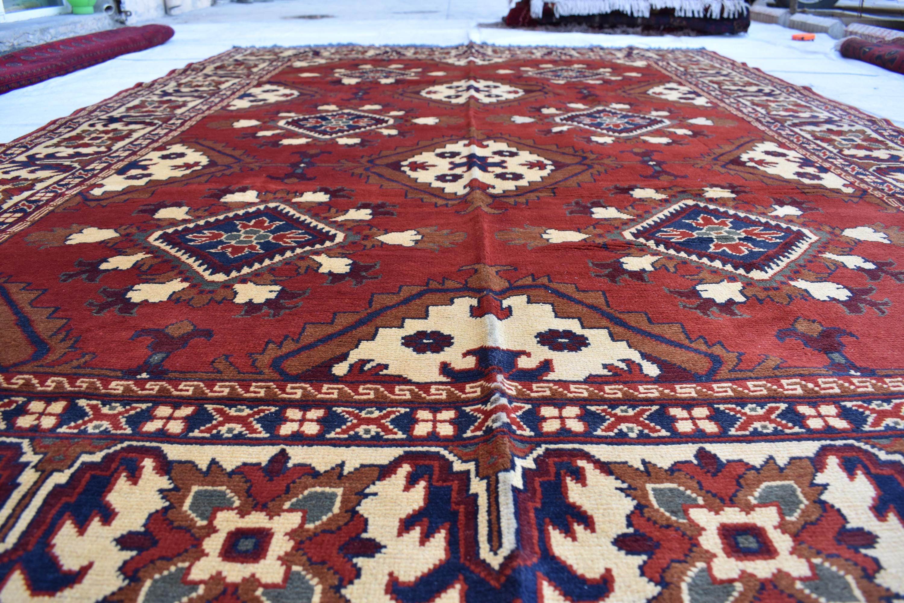 Handwoven 9.9x6.7 ft Afghan Kargai Carpet – Traditional Craftsmanship and Elegance | Living Room Rug | Bohemian Rug