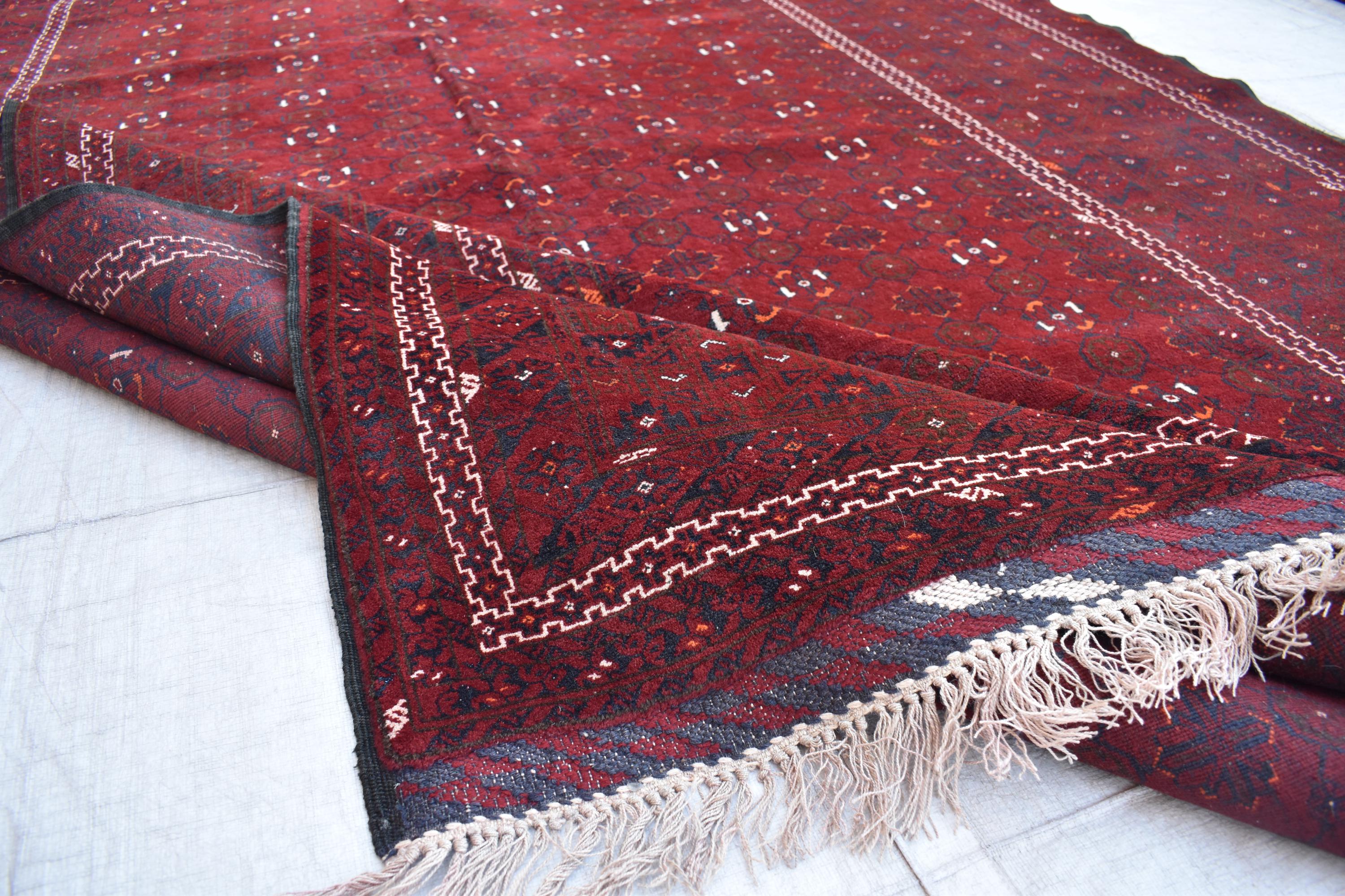Antique 9.7x6.8 ft Afghan Carpet – Handwoven Traditional Masterpiece | Living Room Rug | Farm House Carpet | Vintage Rug