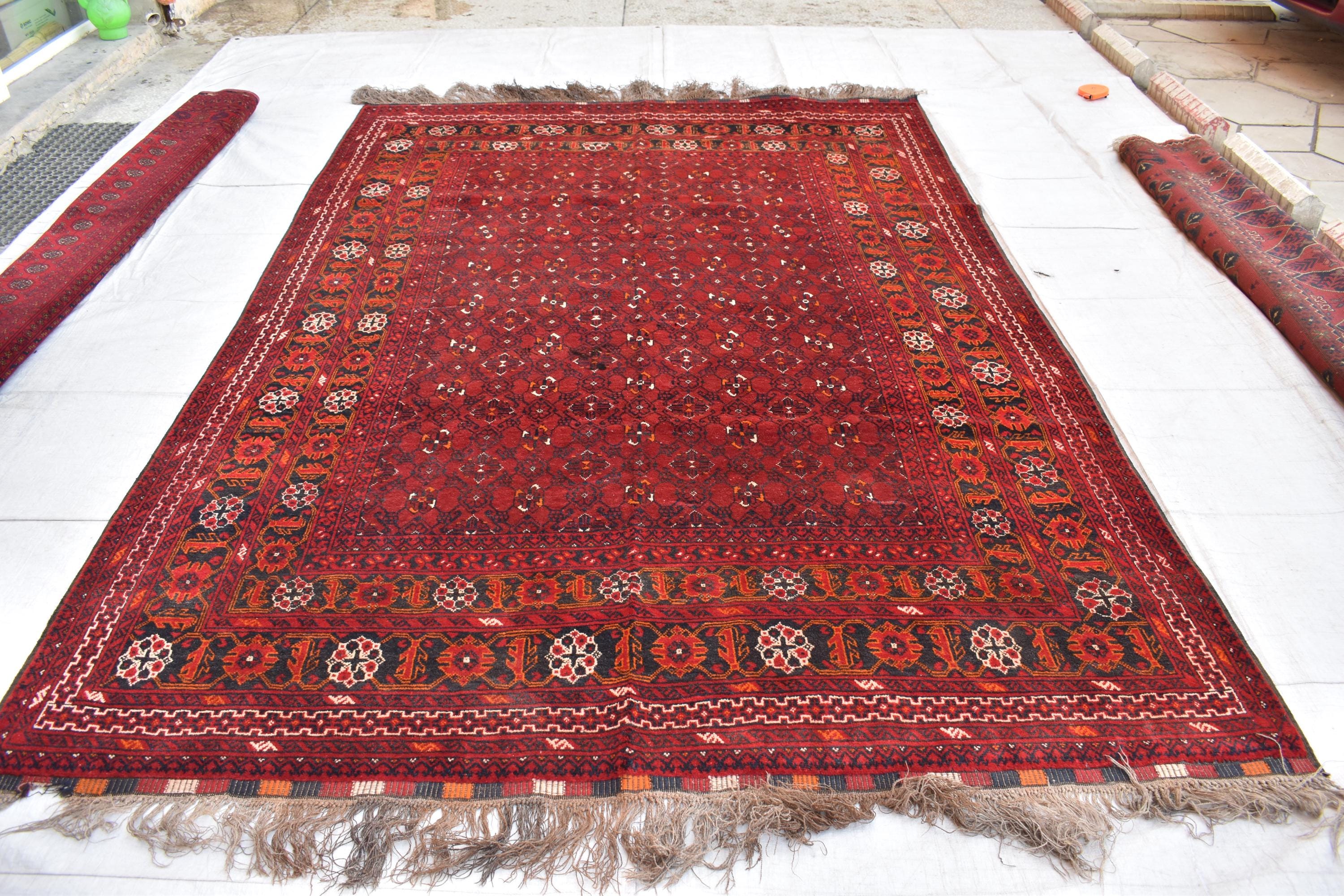 Antique Afghan handmade carpet 9.8 x 6.7 ft, Rustic Home Decor or Office Decor | Farm House Rug | 100 Years Old