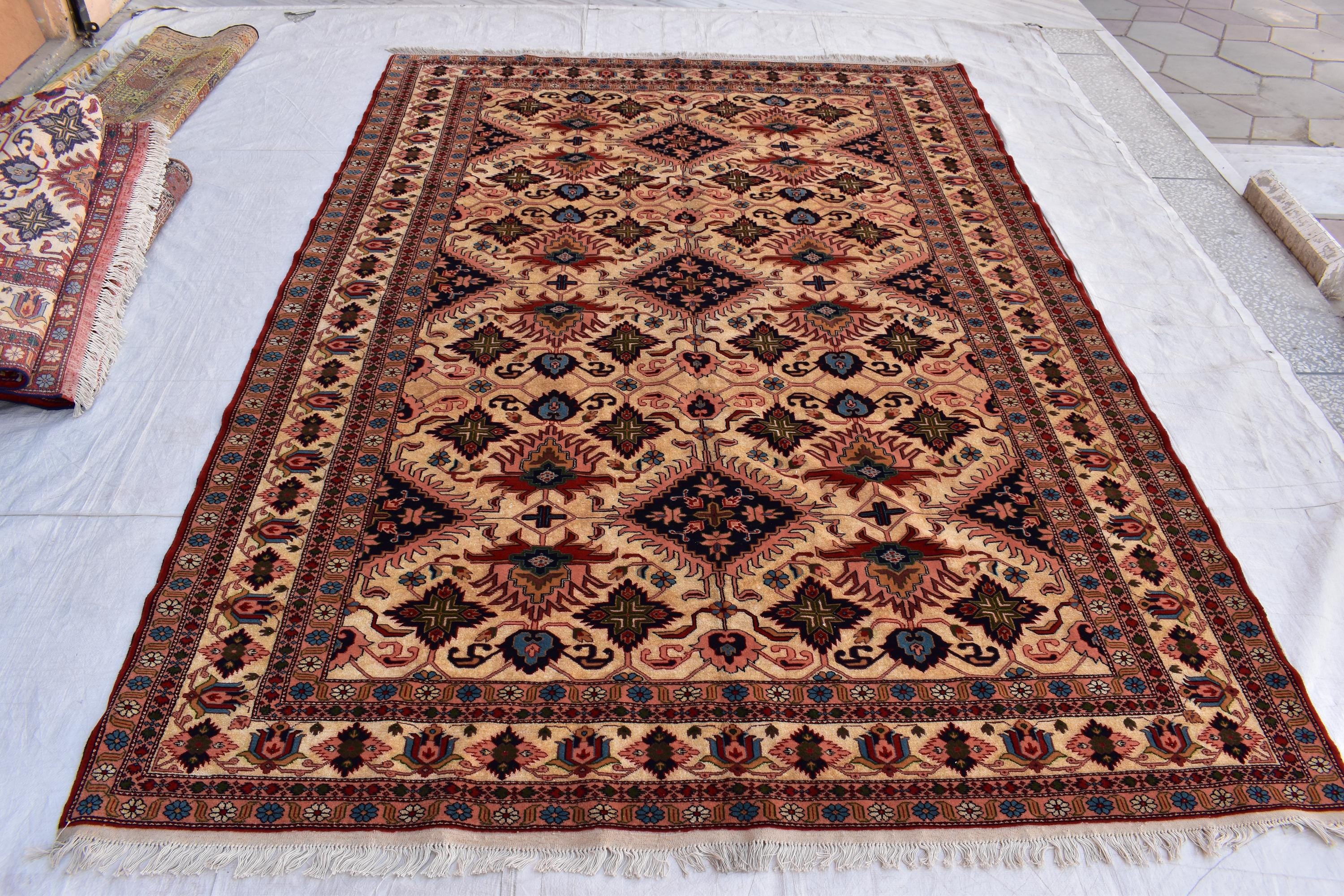 7x10 80% Silk Kazak Rug-Handcrafted Afghan Tribal Carpet, Luxurious Oriental Design, Living Room Rug, Boho Home Decor, Bedroom Rug 9.11x7 ft