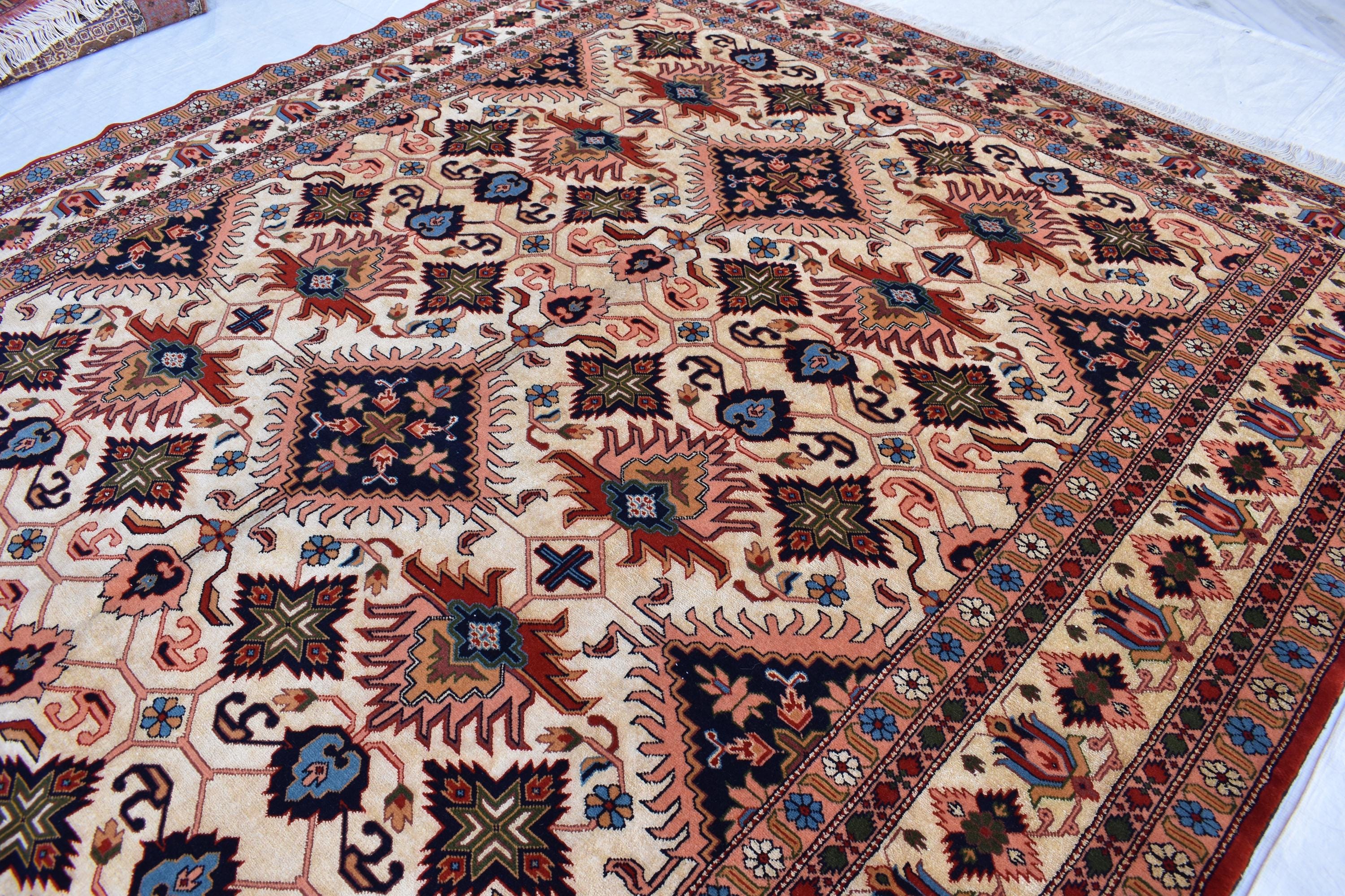 7x10 80% Silk Kazak Rug-Handcrafted Afghan Tribal Carpet, Luxurious Oriental Design, Living Room Rug, Boho Home Decor, Bedroom Rug 9.11x7 ft