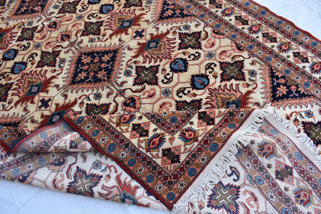 7x10 80% Silk Kazak Rug-Handcrafted Afghan Tribal Carpet, Luxurious Oriental Design, Living Room Rug, Boho Home Decor, Bedroom Rug 9.11x7 ft