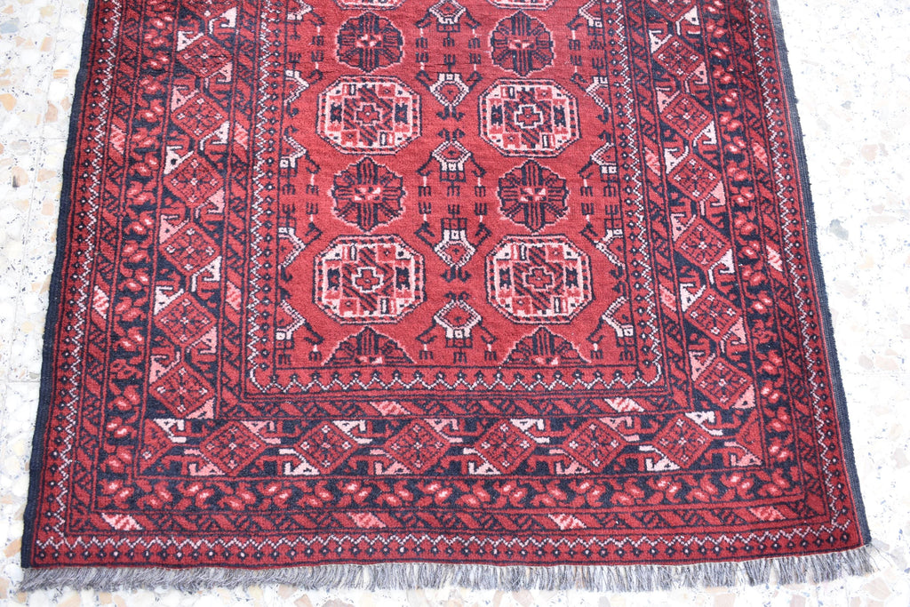 1992 Antique Waziri Runner Rug 9.3 x 3 ft | Handwoven Wool Carpet | Traditional Tribal Waziri Design | Vintage Runner for Hallway