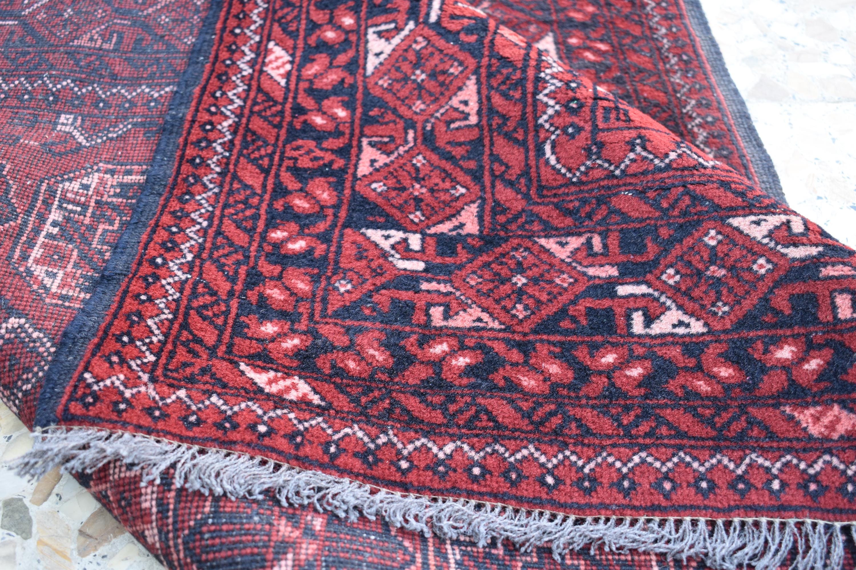 1992 Antique Waziri Runner Rug 9.3 x 3 ft | Handwoven Wool Carpet | Traditional Tribal Waziri Design | Vintage Runner for Hallway