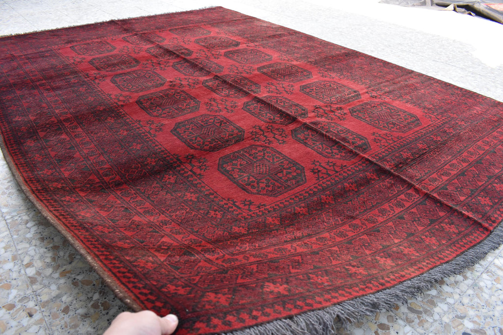 Vintage Wool Rug 9.5 x 6.8 ft | Antique Handwoven Carpet | Traditional Tribal Design | Vintage Area Rug for Living Room or Dining Room