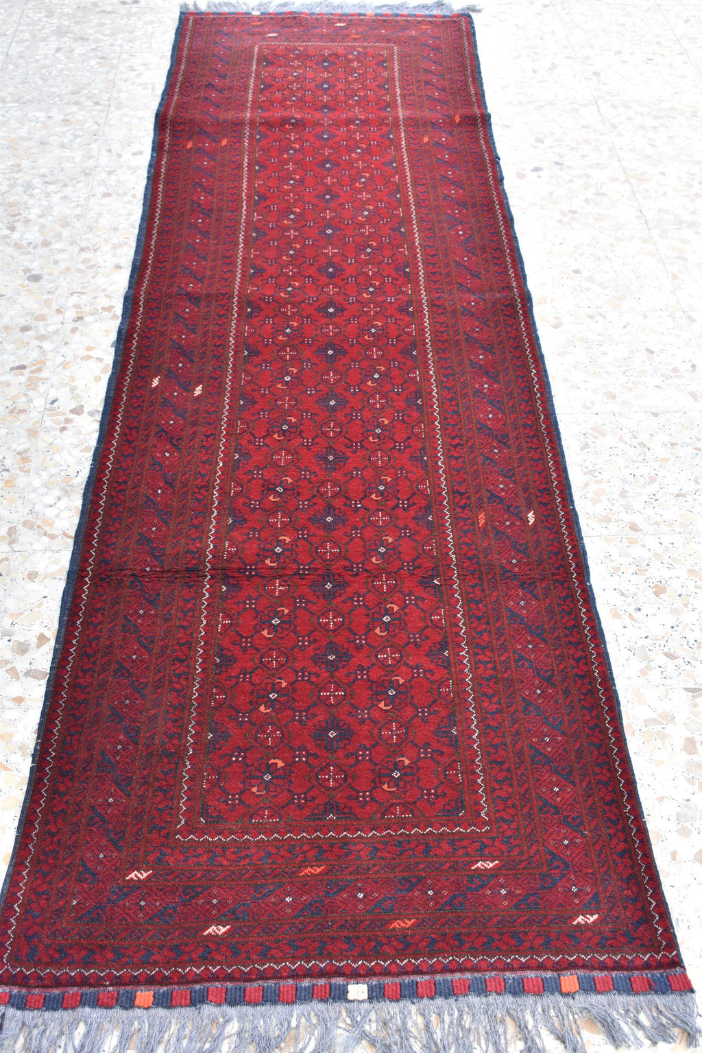 3x9ft Vintage Afghan Runner Rug – Handmade Wool Carpet, Rustic Hallway Runner, Unique Antique Afghan Decor, Boho Tribal Runner Rug