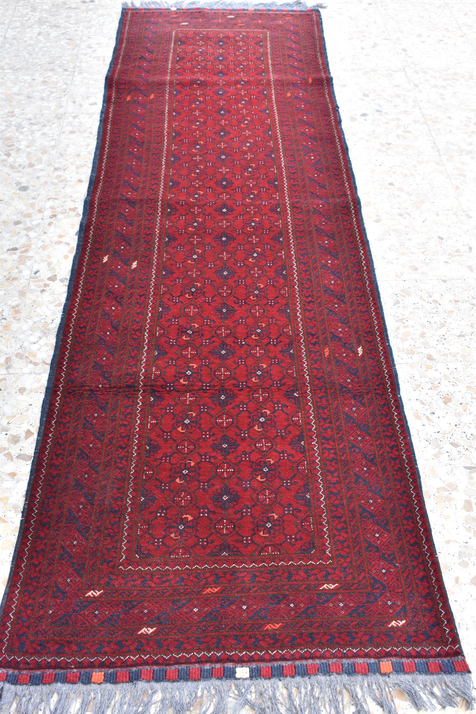 3x9ft Vintage Afghan Runner Rug – Handmade Wool Carpet, Rustic Hallway Runner, Unique Antique Afghan Decor, Boho Tribal Runner Rug