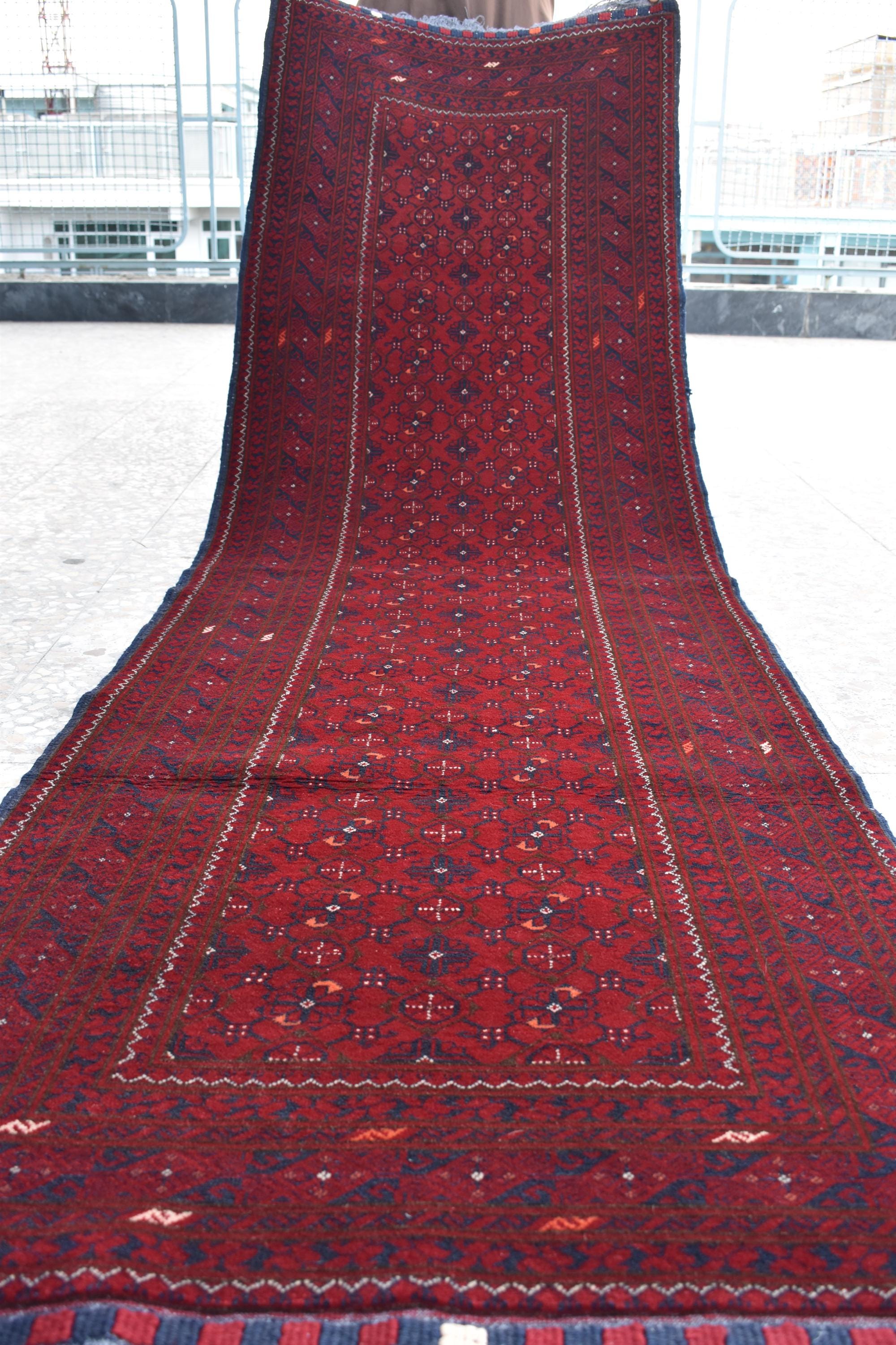 3x9ft Vintage Afghan Runner Rug – Handmade Wool Carpet, Rustic Hallway Runner, Unique Antique Afghan Decor, Boho Tribal Runner Rug
