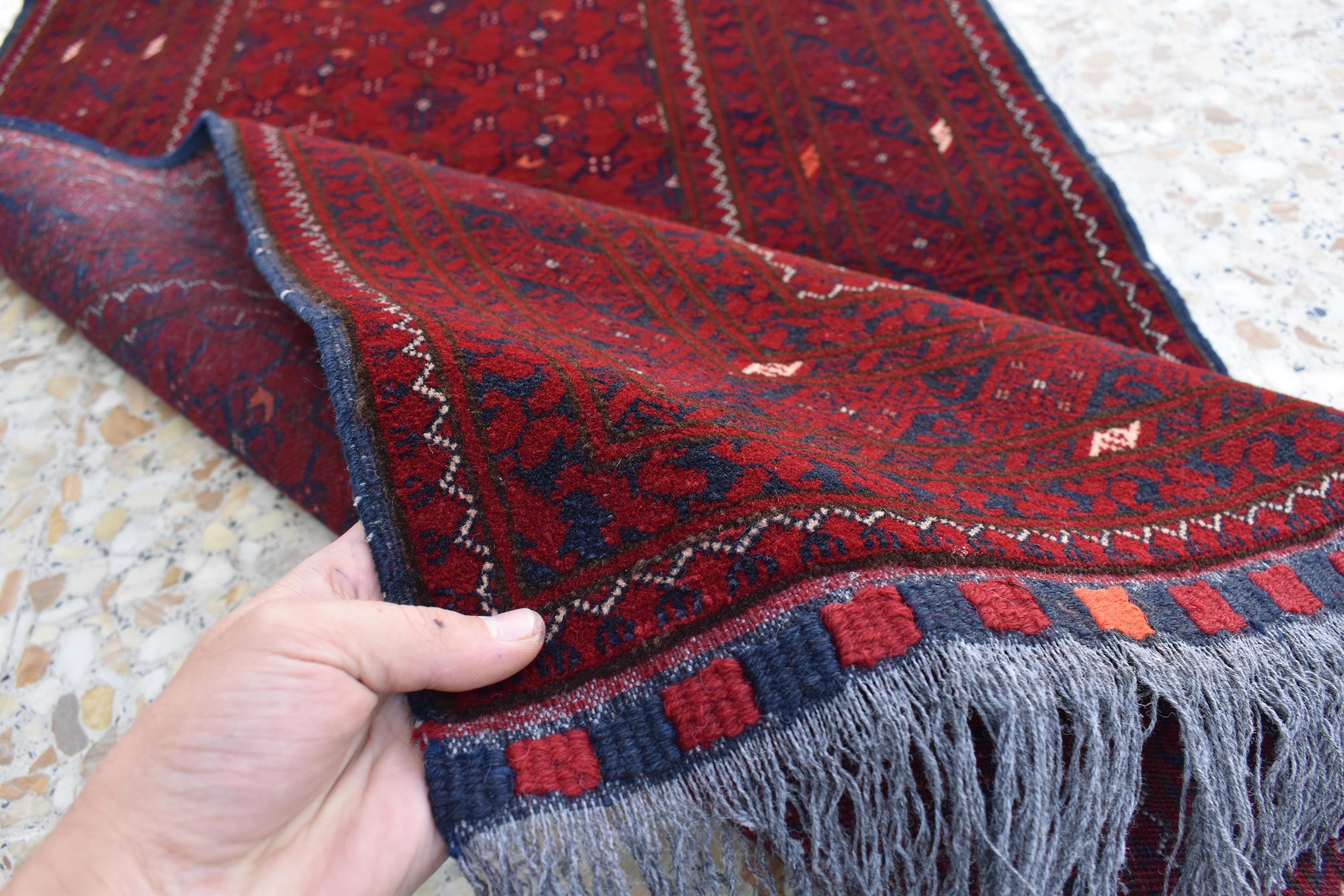 3x9ft Vintage Afghan Runner Rug – Handmade Wool Carpet, Rustic Hallway Runner, Unique Antique Afghan Decor, Boho Tribal Runner Rug