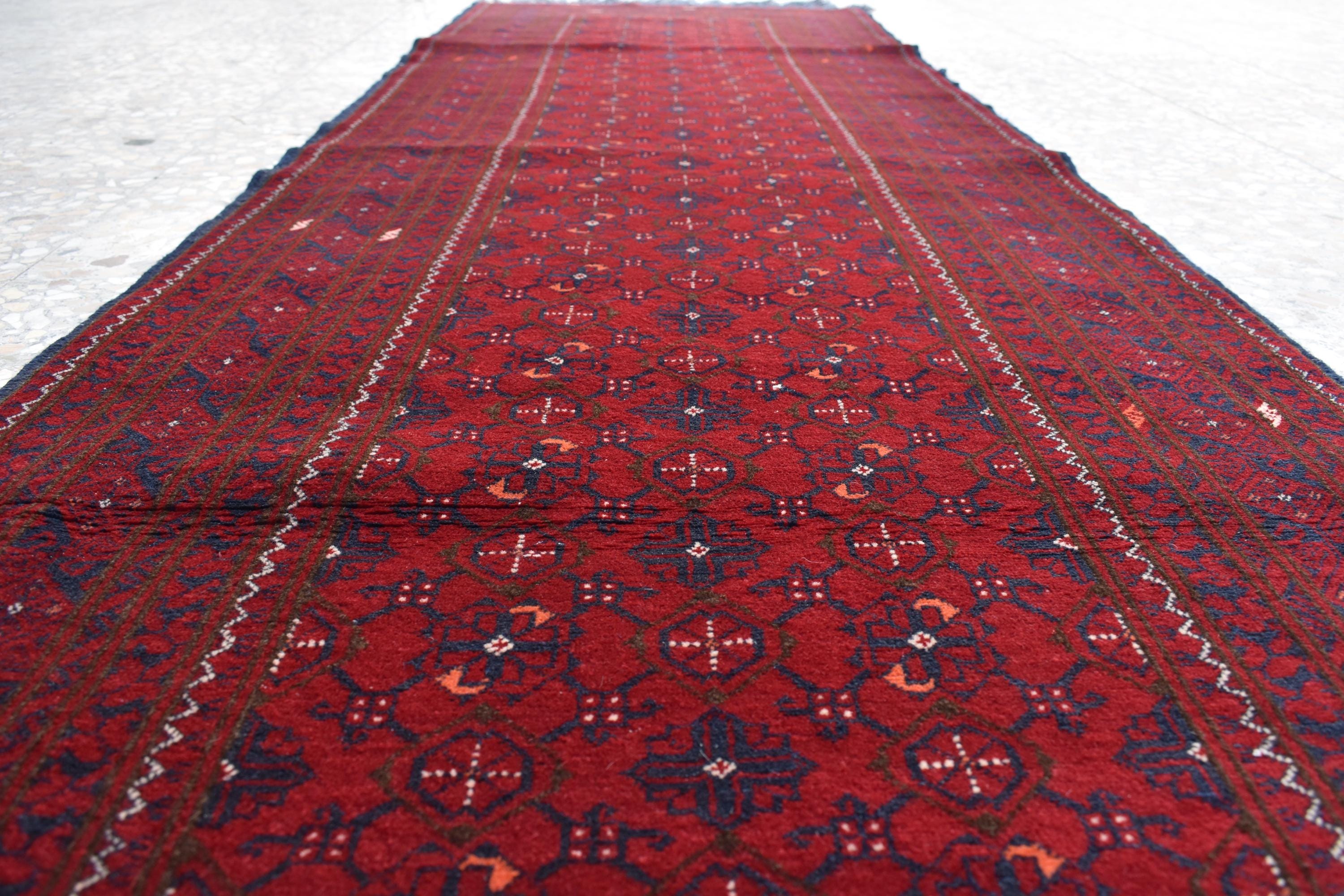 3x9ft Vintage Afghan Runner Rug – Handmade Wool Carpet, Rustic Hallway Runner, Unique Antique Afghan Decor, Boho Tribal Runner Rug