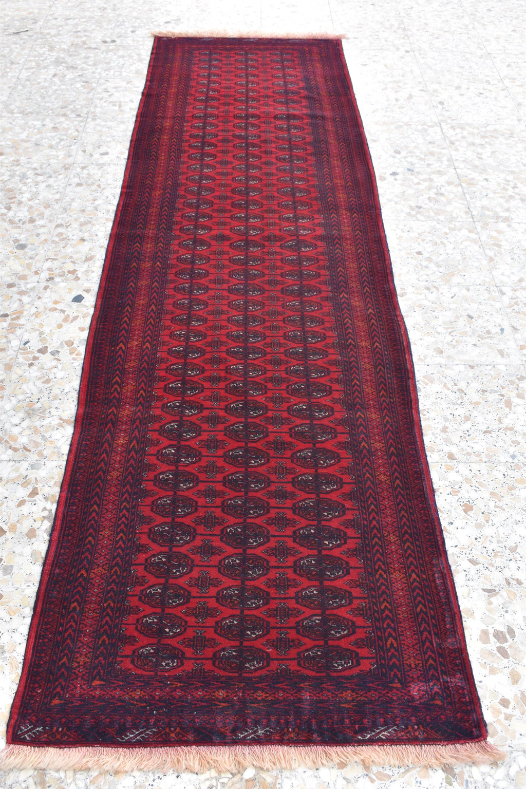 9.2 x 2.6 ft Vintage Afghan Runner Rug– Handmade Wool Carpet, Rustic Hallway Runner, Unique Antique Afghan Decor, Boho Tribal Runner Rug