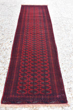 9.2 x 2.6 ft Vintage Afghan Runner Rug– Handmade Wool Carpet, Rustic Hallway Runner, Unique Antique Afghan Decor, Boho Tribal Runner Rug