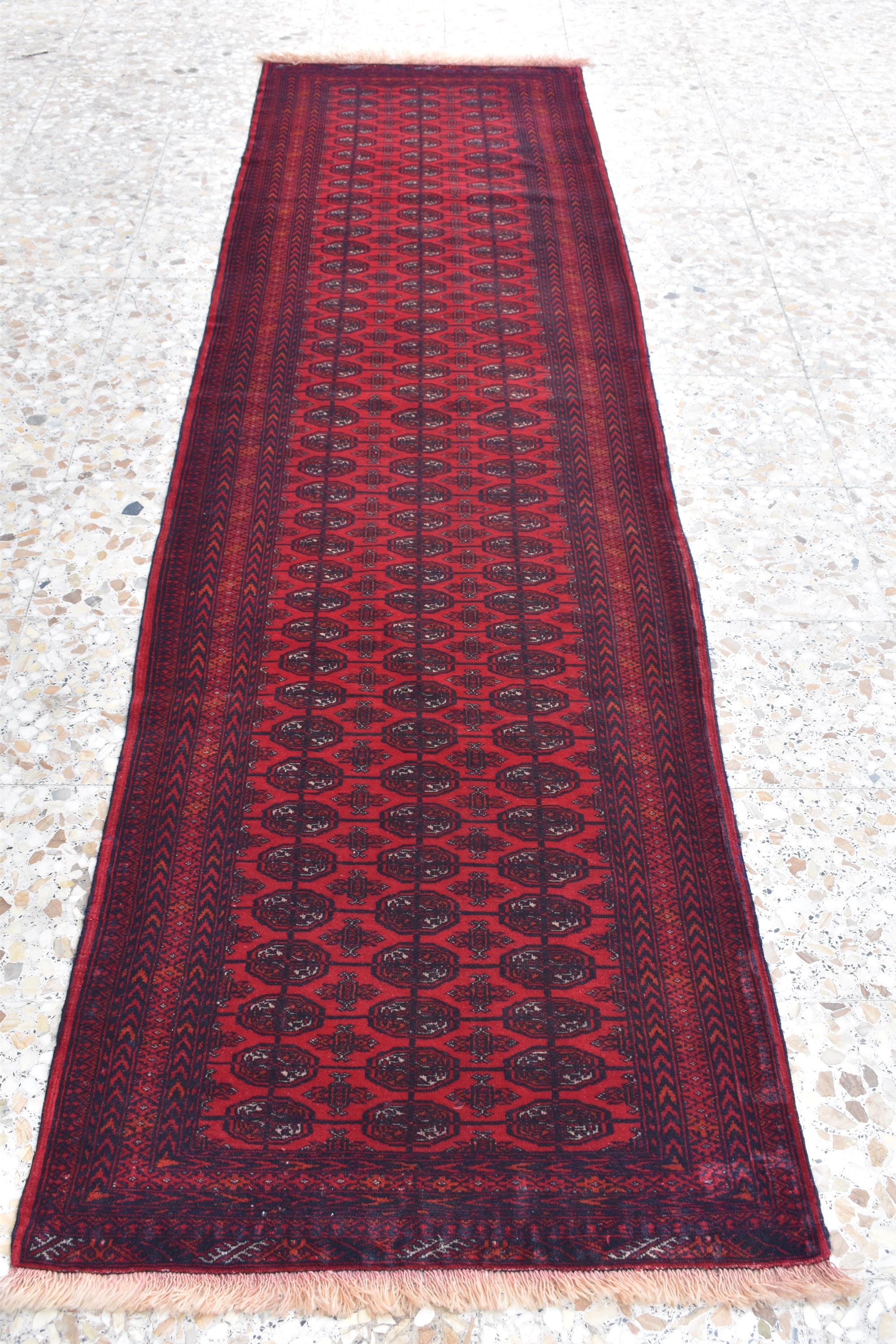 9.2 x 2.6 ft Vintage Afghan Runner Rug– Handmade Wool Carpet, Rustic Hallway Runner, Unique Antique Afghan Decor, Boho Tribal Runner Rug