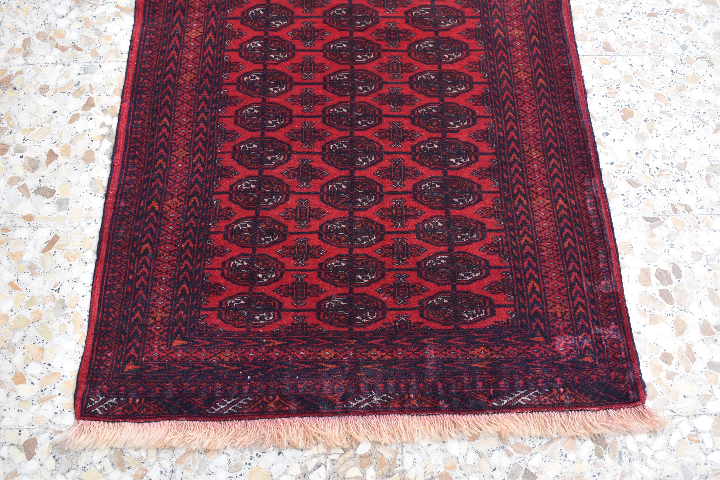 9.2 x 2.6 ft Vintage Afghan Runner Rug– Handmade Wool Carpet, Rustic Hallway Runner, Unique Antique Afghan Decor, Boho Tribal Runner Rug