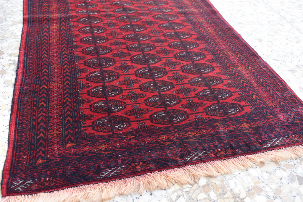 9.2 x 2.6 ft Vintage Afghan Runner Rug– Handmade Wool Carpet, Rustic Hallway Runner, Unique Antique Afghan Decor, Boho Tribal Runner Rug