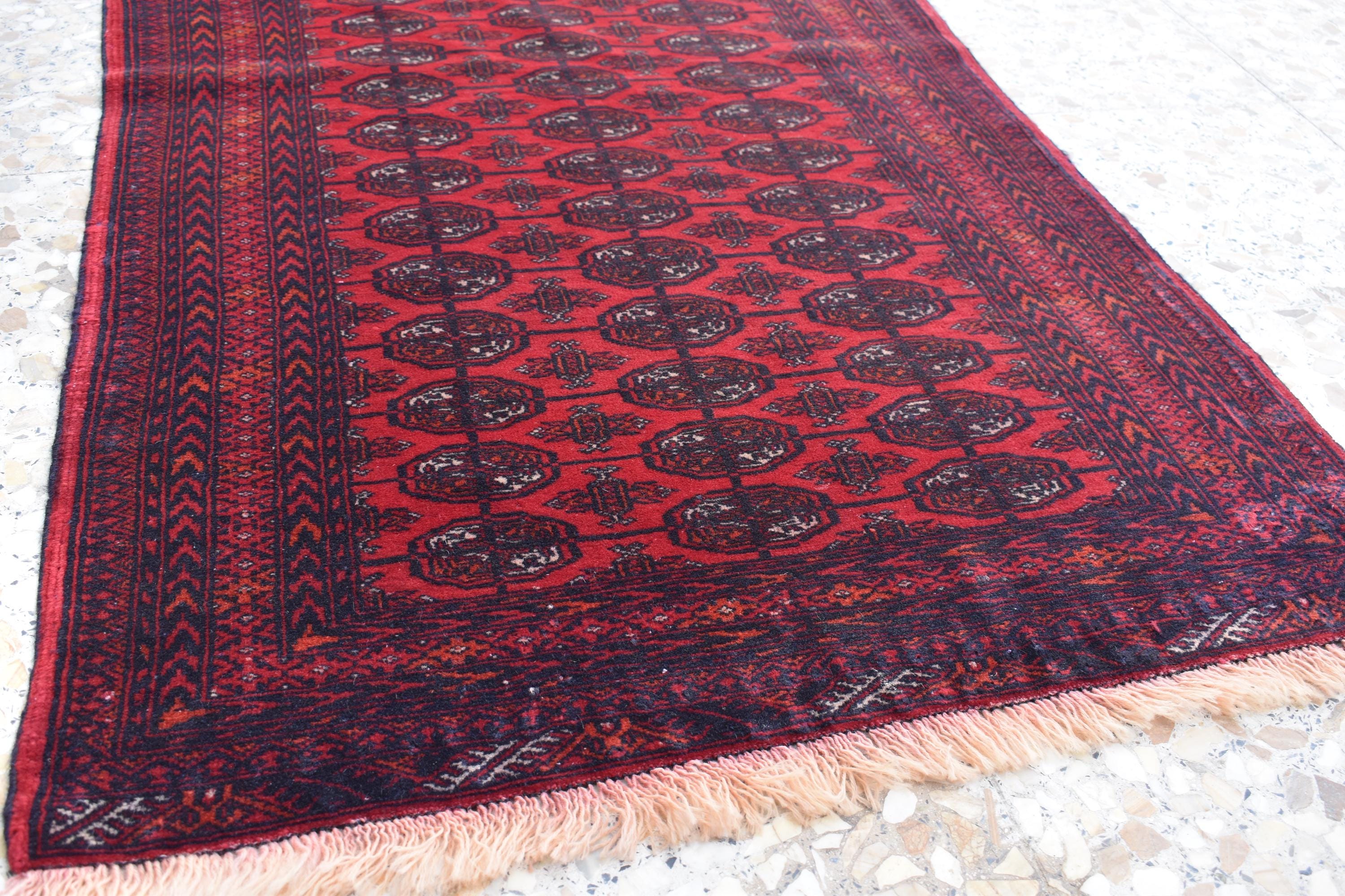 9.2 x 2.6 ft Vintage Afghan Runner Rug– Handmade Wool Carpet, Rustic Hallway Runner, Unique Antique Afghan Decor, Boho Tribal Runner Rug
