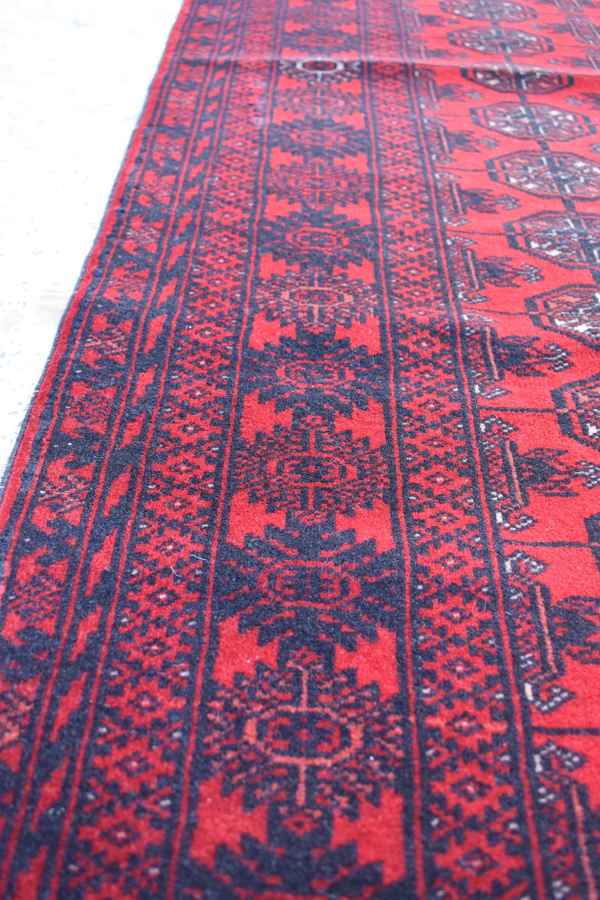 6.1 x 2.7 ft Vintage Afghan Runner Rug–Handmade Wool Carpet, Rustic Hallway Runner, Unique Antique Afghan Decor, Boho Tribal Runner Rug