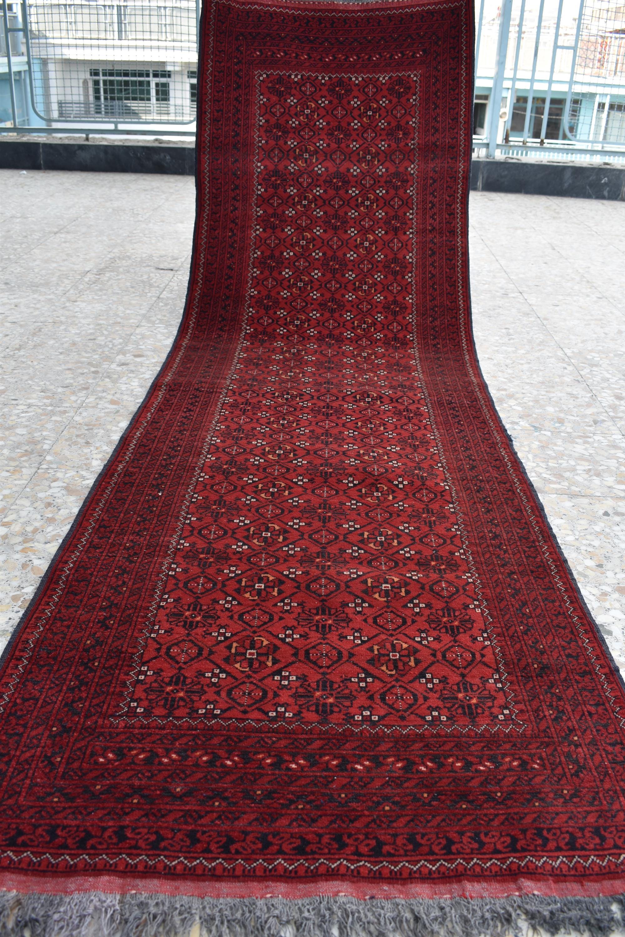 9.4 x 2.9 ft Vintage Afghan Runner Rug– Handmade Wool Carpet, Rustic Hallway Runner, Unique Antique Afghan Decor, Boho Tribal Runner Rug