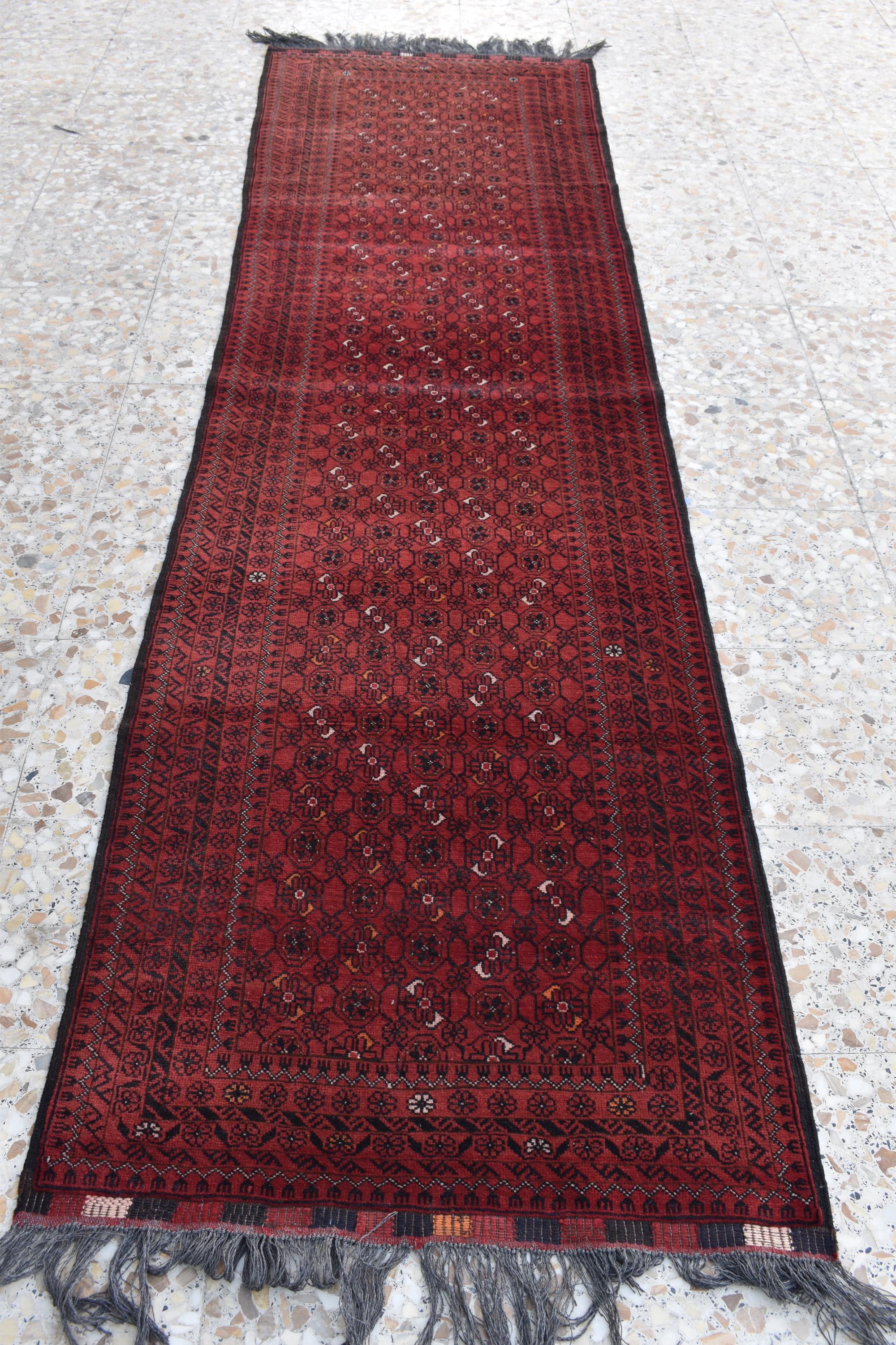 Vintage Afghan Runner Rug 9.5 x 2.8 ft – Handmade Wool Carpet, Rustic Hallway Runner, Unique Antique Afghan Decor, Boho Tribal Runner Rug