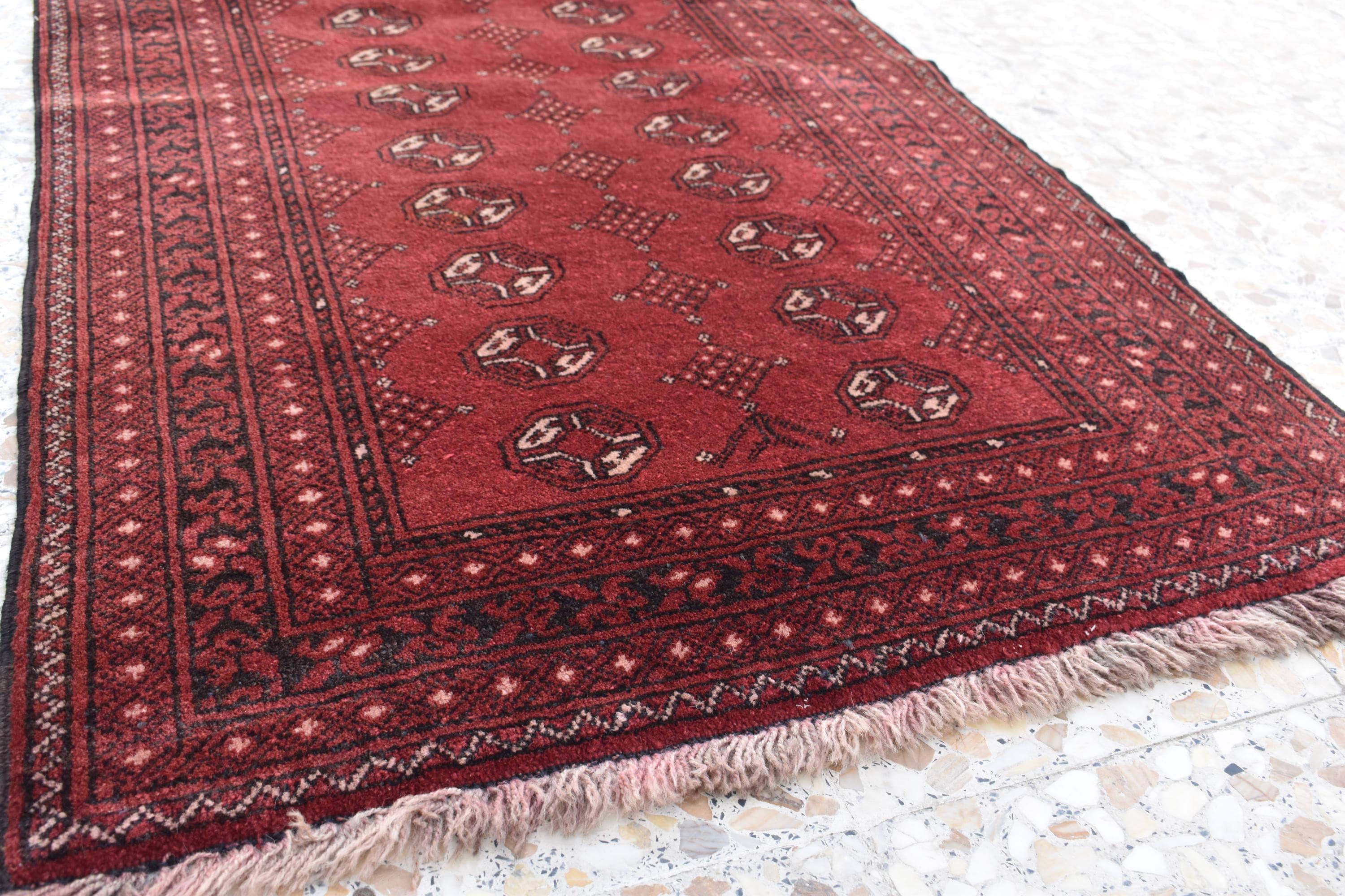 9.6 x 2.10 ft Vintage Afghan Runner Rug– Handmade Wool Carpet, Rustic Hallway Runner, Unique Antique Afghan Decor, Entryway Runner.