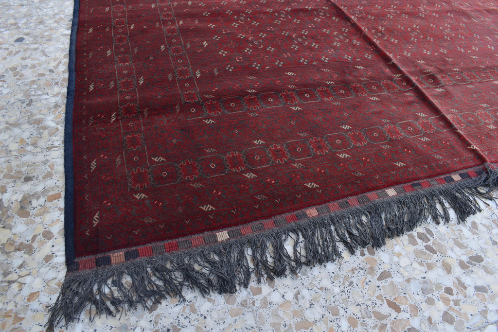 Vintage Antique Afghan Handmade Rug – 9.11 x 6.7 ft | Unique Tribal Design | Authentic Wool Carpet | One-of-a-Kind Oriental Afghan Rug