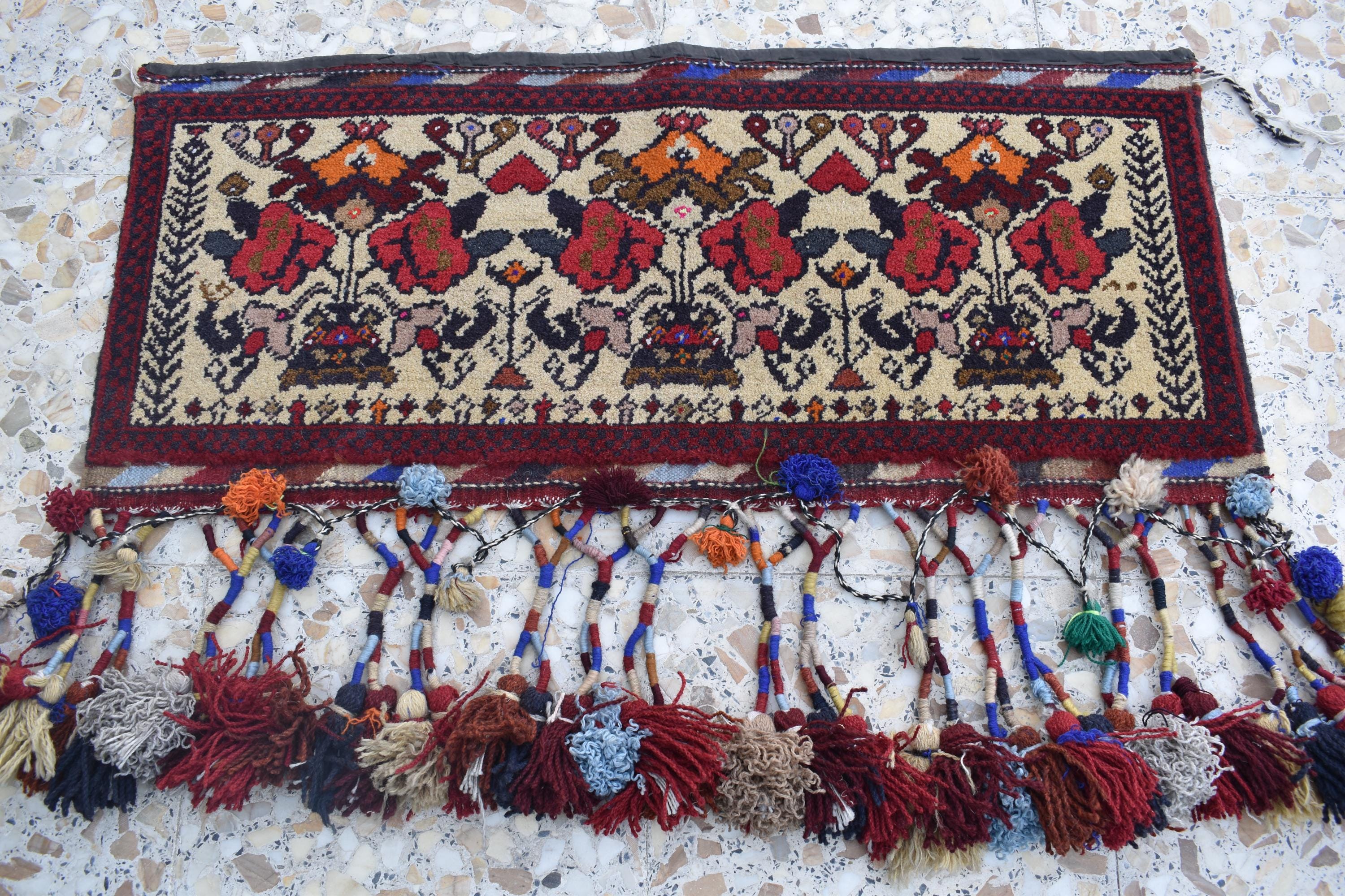 Handmade Wall Hanging Cushions – 2.9 x 1.3 ft | Afghan Tribal Decor | Unique Boho Wall Art | Vintage Textile Cushion Cover