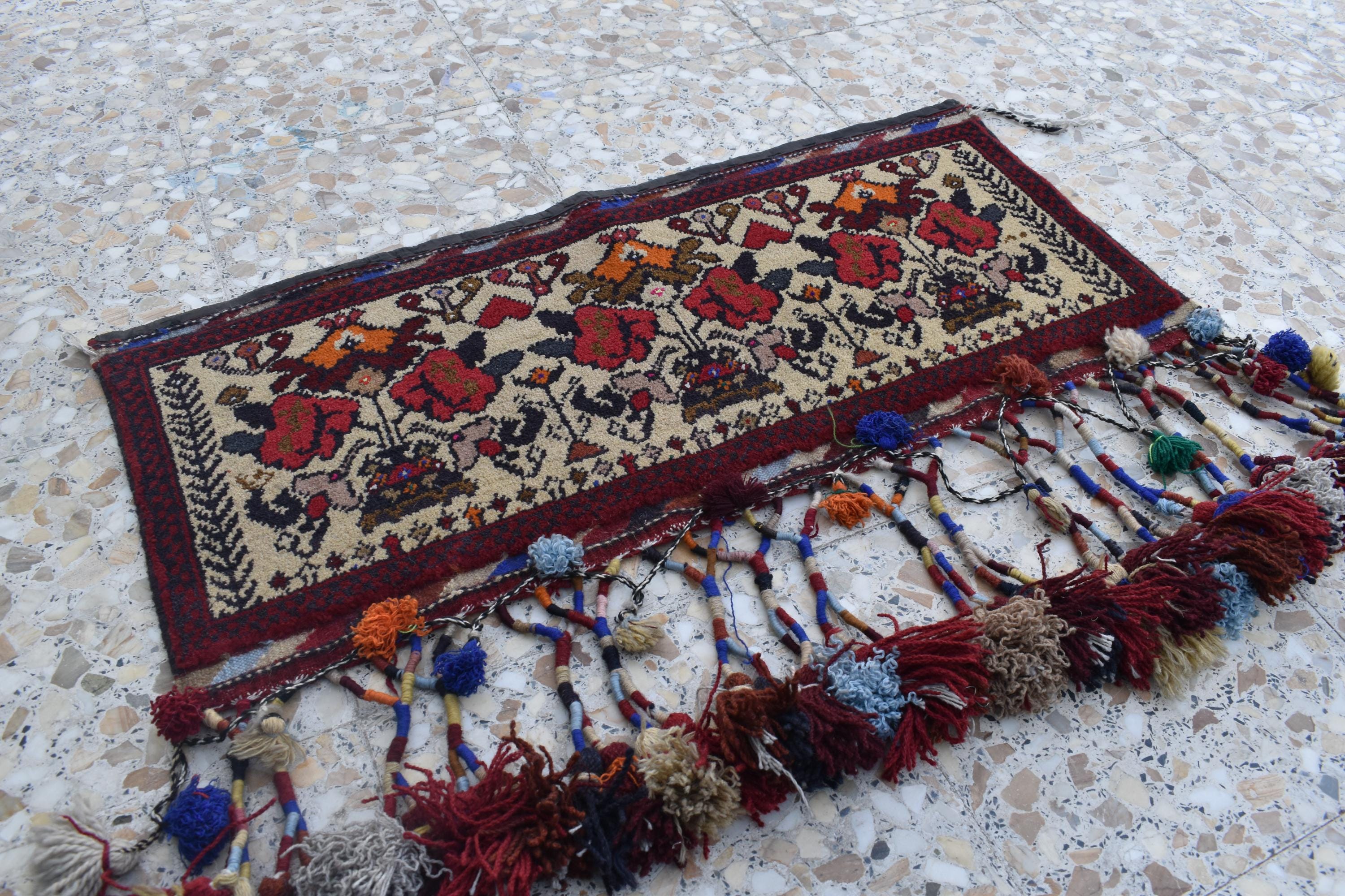 Handmade Wall Hanging Cushions – 2.9 x 1.3 ft | Afghan Tribal Decor | Unique Boho Wall Art | Vintage Textile Cushion Cover