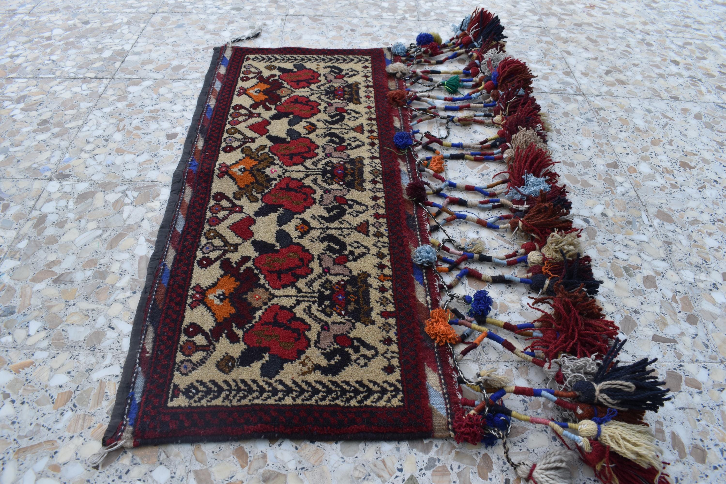 Handmade Wall Hanging Cushions – 2.9 x 1.3 ft | Afghan Tribal Decor | Unique Boho Wall Art | Vintage Textile Cushion Cover