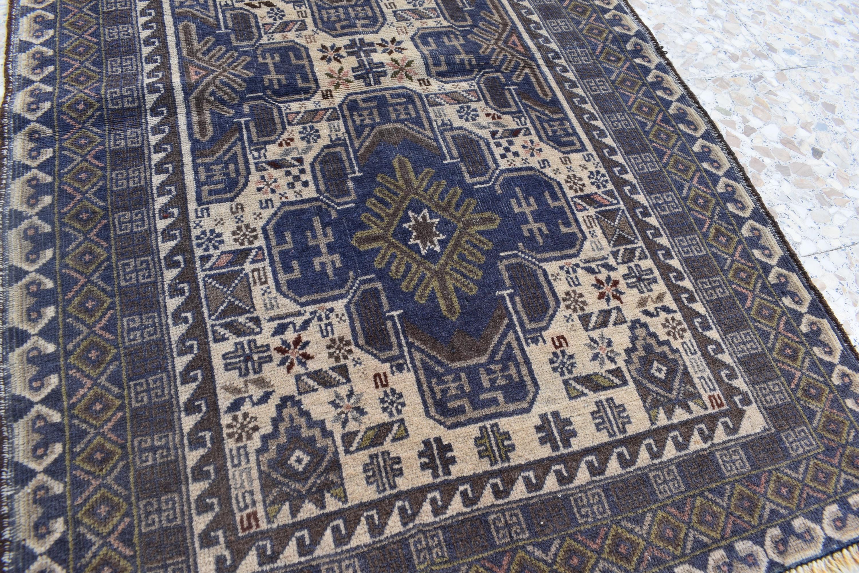 Vintage Baluchi Rug – 4.4 x 2.9 ft | Handmade Afghan Rug | Authentic Tribal Wool Carpet | Small Oriental Rug | Boho Decor, Hallway rug