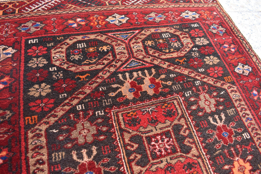 4.4 x 2.8 ft Vintage Antique Afghan Handmade Rug | Unique Tribal Design | Authentic Wool Carpet | Floor Rug | Wall Hanging Rug