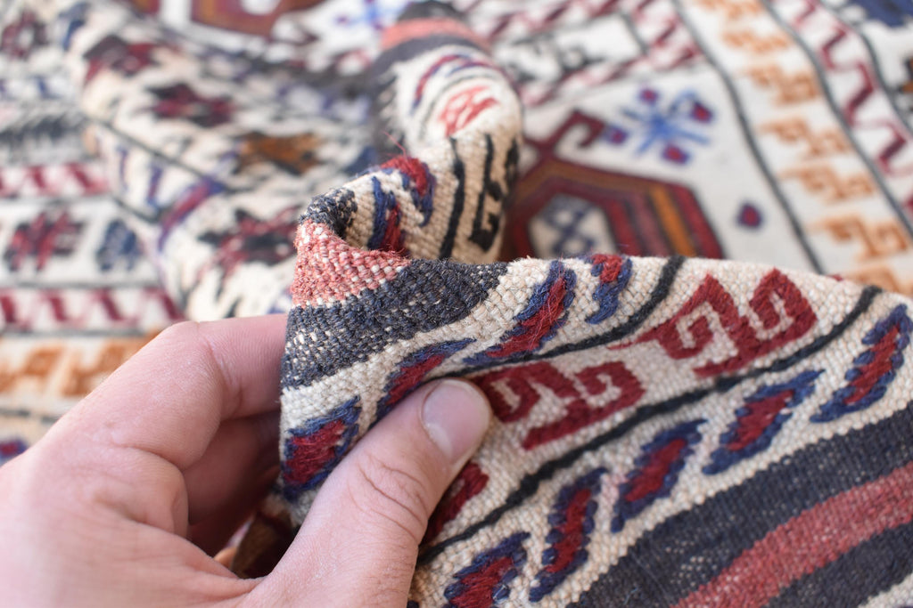 Antique Afghan Kilim Rug – Handwoven Wool, Geometric Tribal Design, 6.1x4.2 ft | Farm House Rug | Living Room Rug | Wall Hanging Carpet