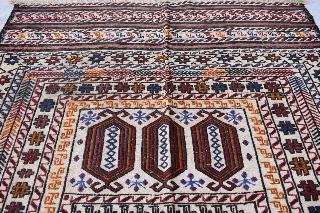 Antique Afghan Kilim Rug – Handwoven Wool, Geometric Tribal Design, 6.1x4.2 ft | Farm House Rug | Living Room Rug | Wall Hanging Carpet