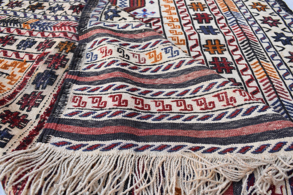 Antique Afghan Kilim Rug – Handwoven Wool, Geometric Tribal Design, 6.1x4.2 ft | Farm House Rug | Living Room Rug | Wall Hanging Carpet