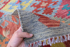 Afghan Kilim Rug – Handwoven Wool, Geometric Tribal Design, 6.8x5 ft | Farm House Rug | Living Room Rug | Office Rug