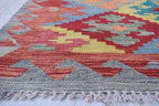 Afghan Kilim Rug – Handwoven Wool, Geometric Tribal Design, 6.8x5 ft | Farm House Rug | Living Room Rug | Office Rug