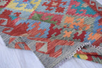 Afghan Kilim Rug – Handwoven Wool, Geometric Tribal Design, 6.8x5 ft | Farm House Rug | Living Room Rug | Office Rug