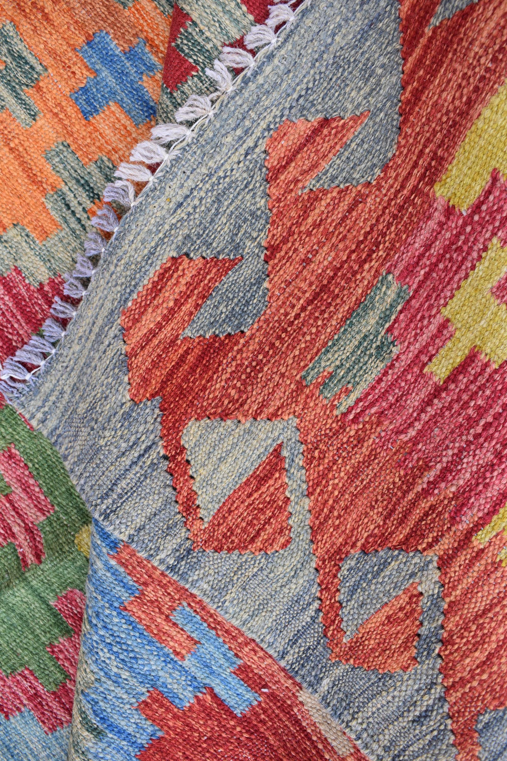 Afghan Kilim Rug – Handwoven Wool, Geometric Tribal Design, 6.8x5 ft | Farm House Rug | Living Room Rug | Office Rug