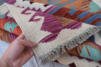 Antique Afghan Kilim Rug – Handwoven Wool, Geometric Tribal Design, 6.10x4.10 ft, Farm House Rug, Living Room rug, Medium Area Rug