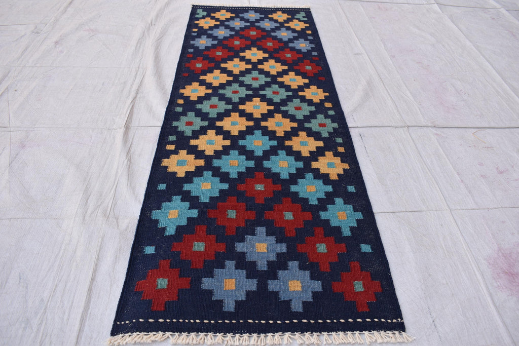Antique Afghan Kilim Runner – Handwoven Wool, Geometric Tribal Design, 5.11x2 ft, Hallway Rug Farm House, Entryway Rug, Door Mat