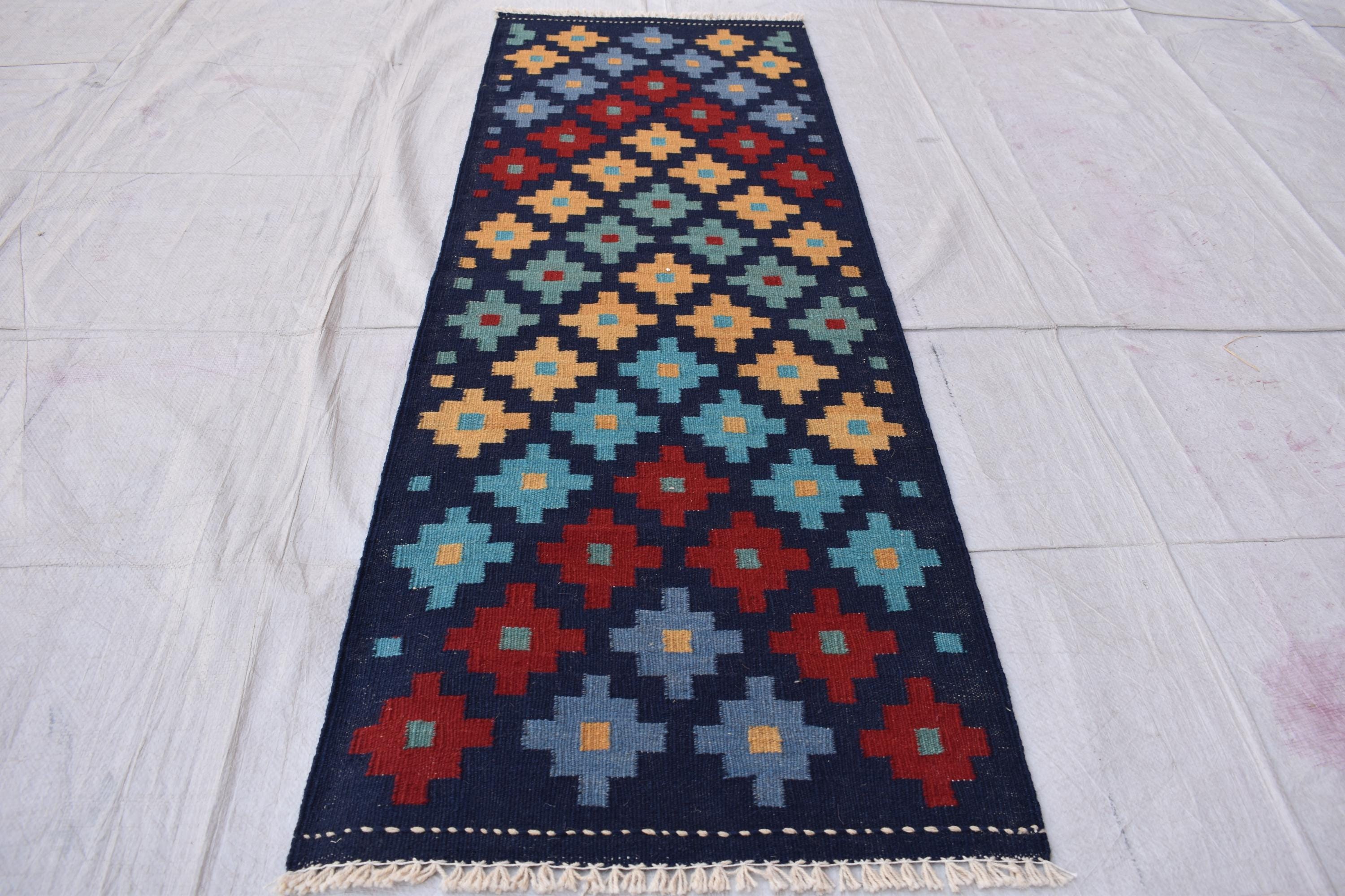 Antique Afghan Kilim Runner – Handwoven Wool, Geometric Tribal Design, 5.11x2 ft, Hallway Rug Farm House, Entryway Rug, Door Mat